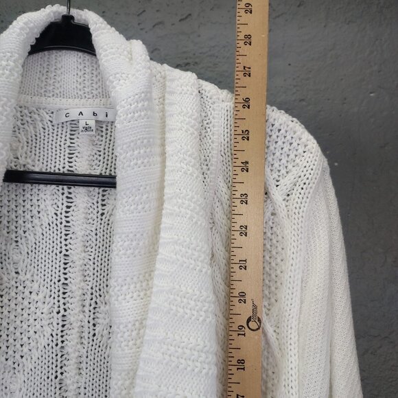 CAbi Cardigan Women Large White Cable Knit Open Shawl Collar Cotton Sweater #193 - Picture 10 of 12